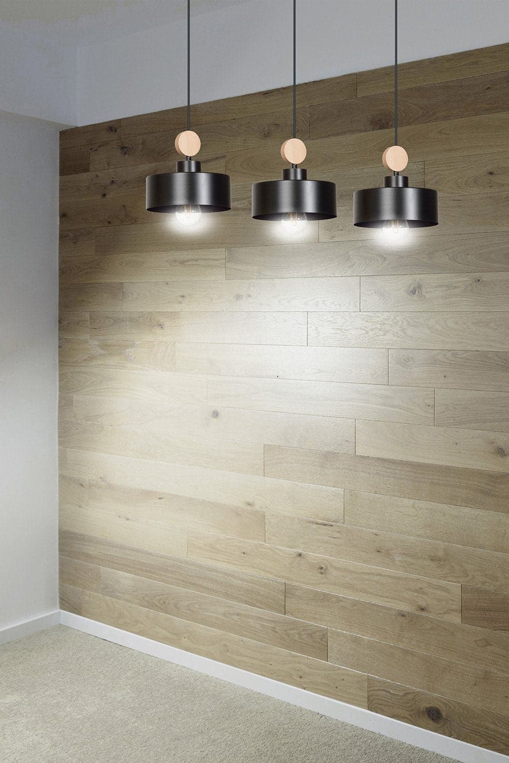 Lampadario 3 Luci Tuniso In Acciaio Nero E Paralumi Con Legno Naturale in Lampade a sospensione LuceArt - Montecorvino Pugliano, commercioVirtuoso.it