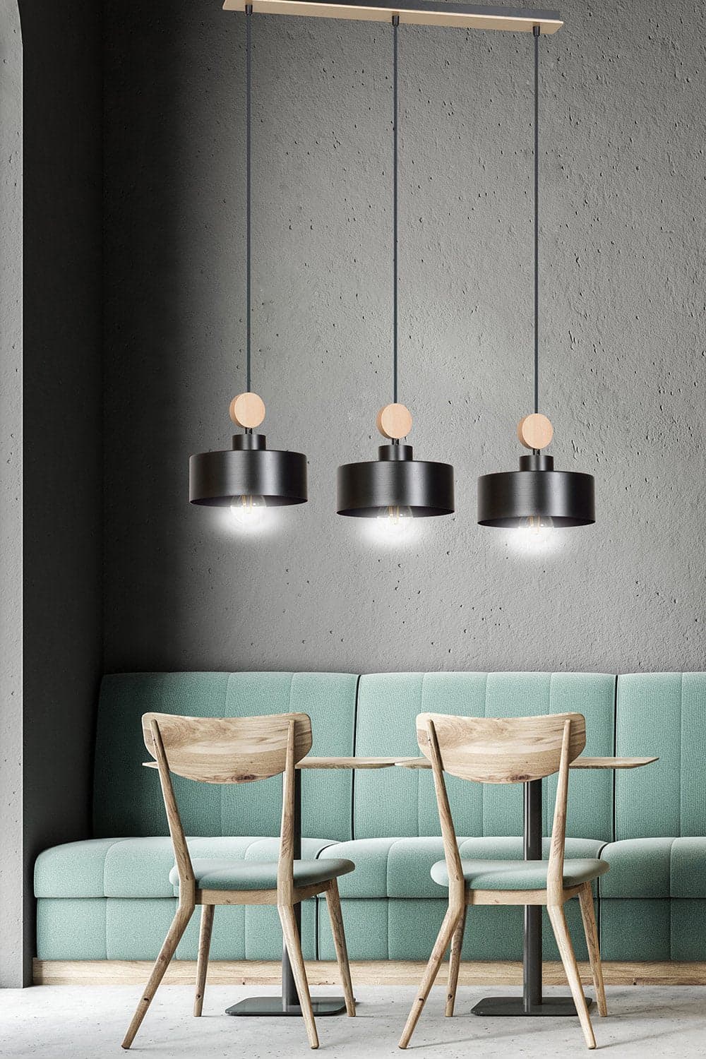 Lampadario 3 Luci Tuniso In Acciaio Nero E Paralumi Con Legno Naturale in Lampade a sospensione LuceArt - Montecorvino Pugliano, commercioVirtuoso.it