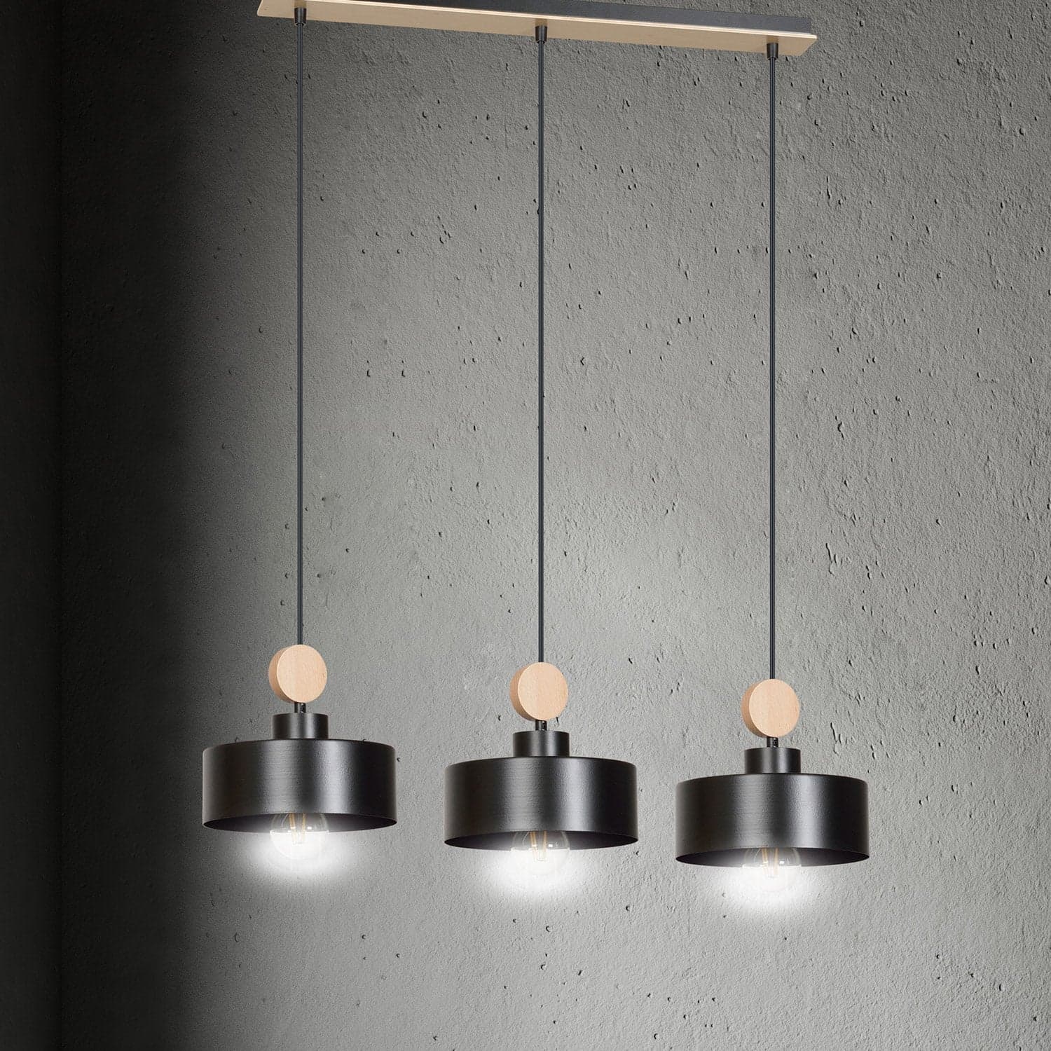 Lampadario 3 Luci Tuniso In Acciaio Nero E Paralumi Con Legno Naturale in Lampade a sospensione LuceArt - Montecorvino Pugliano, commercioVirtuoso.it