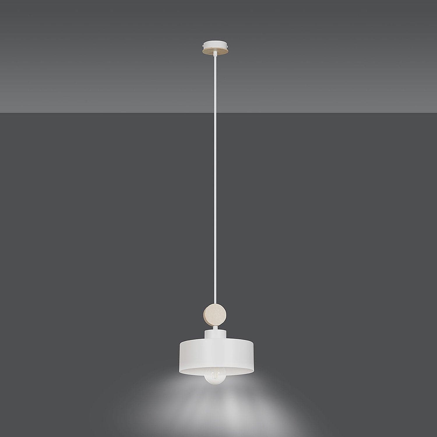Sospensione 1 Luce Tuniso In Acciaio Bianco E Legno Naturale in Lampade a sospensione LuceArt - Montecorvino Pugliano, commercioVirtuoso.it