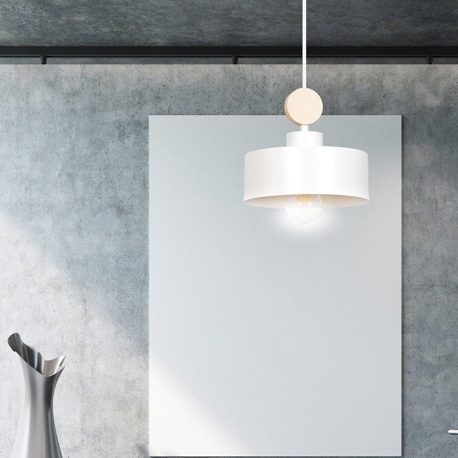 Sospensione 1 Luce Tuniso In Acciaio Bianco E Legno Naturale in Lampade a sospensione LuceArt - Montecorvino Pugliano, commercioVirtuoso.it