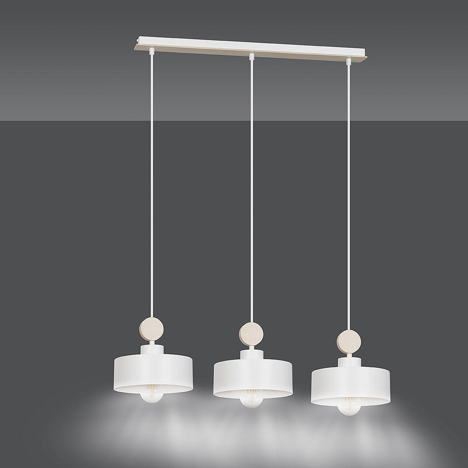 Lampadario 3 Luci Tuniso In Acciaio Bianco E Paralumi Con Legno Naturale in Lampadari LuceArt - Montecorvino Pugliano, commercioVirtuoso.it