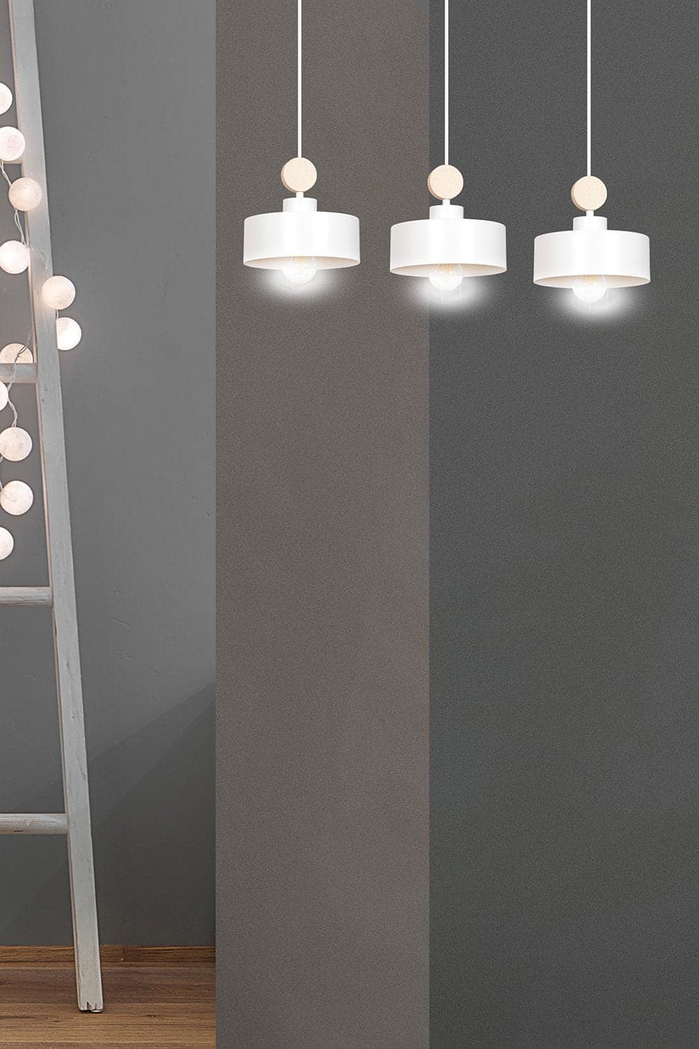 Lampadario 3 Luci Tuniso In Acciaio Bianco E Paralumi Con Legno Naturale in Lampadari LuceArt - Montecorvino Pugliano, commercioVirtuoso.it