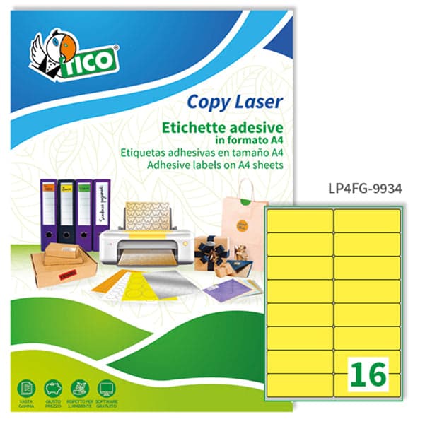 Etichetta adesiva LP4F giallo fluo 70fg A4 99,1x34mm (16et/fg Tico