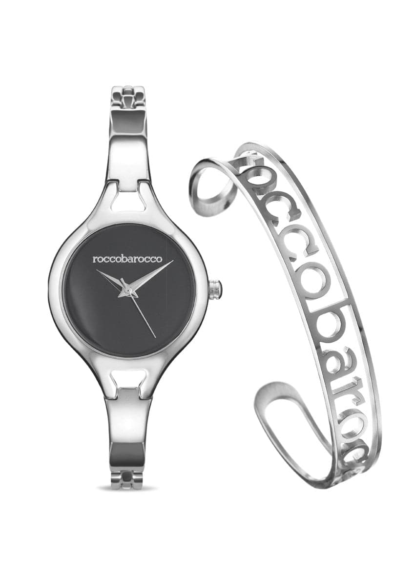 Roccobarocco  Orologio e Bracciale Kit Donna Fine Design Acciaio Argento