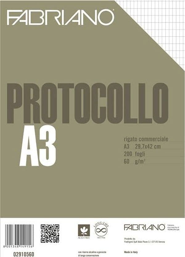 Protocollo commerciale 200fg 60gr f.to A3 chiuso (21x29,7cm Fabriano