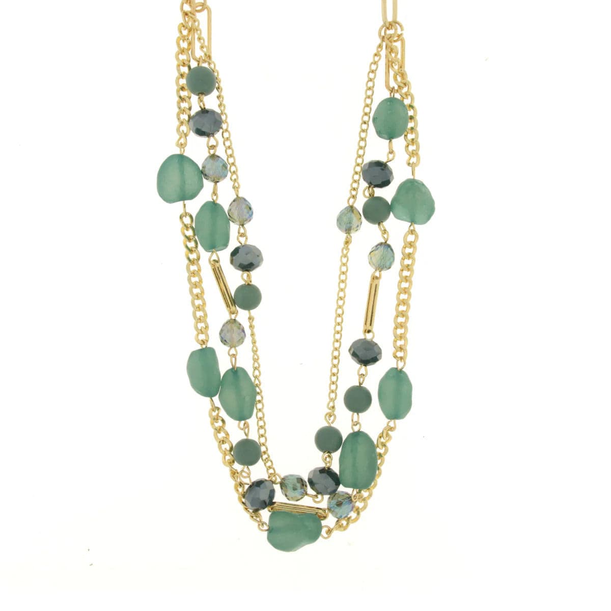 BYSIMON  - Collana in Metallo multifilo con catenina e pietre verdi in Collane Alba Gioielli - Casoria, commercioVirtuoso.it
