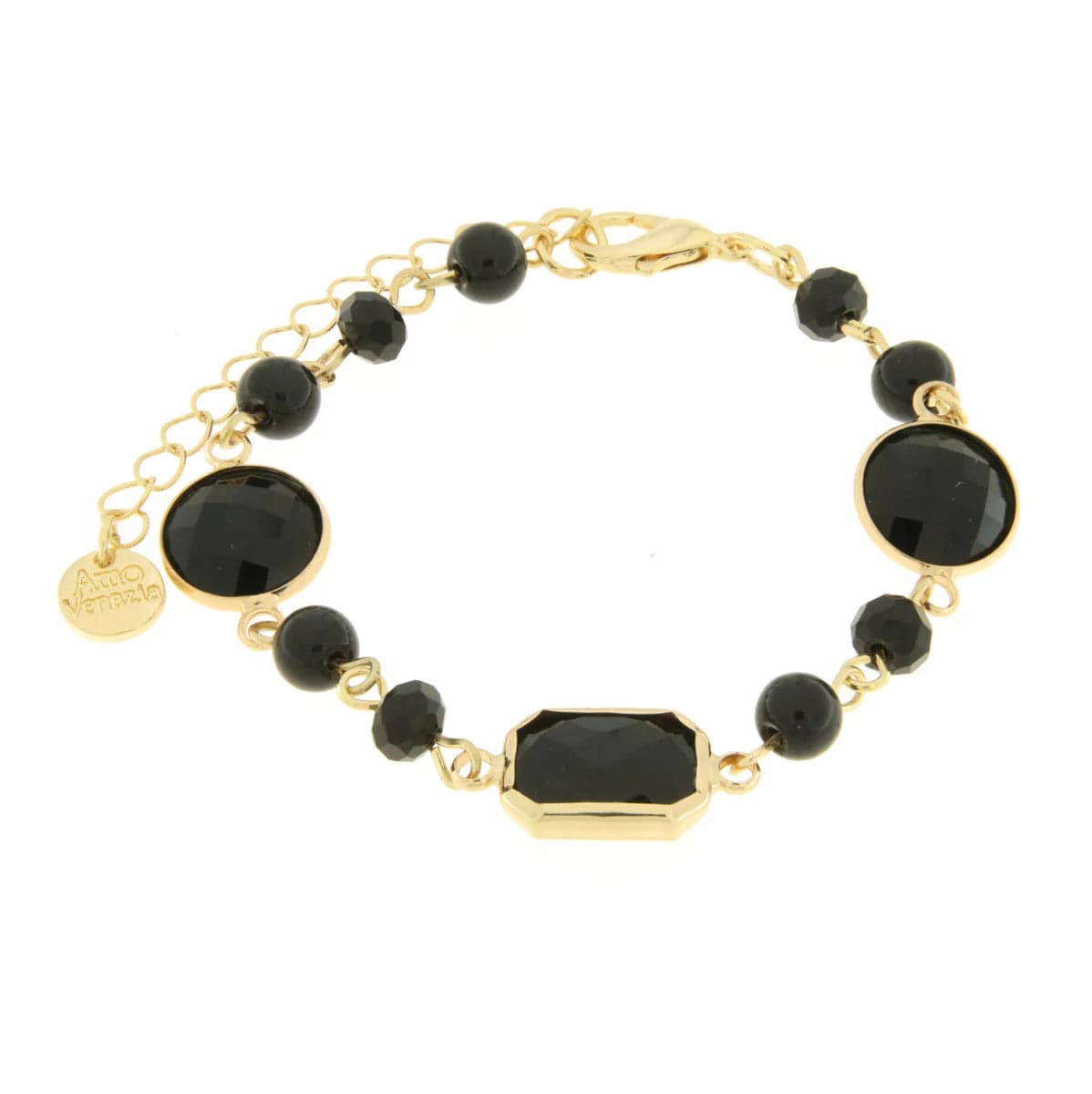 BYSIMON - Bracciale in Metallo con perle nere