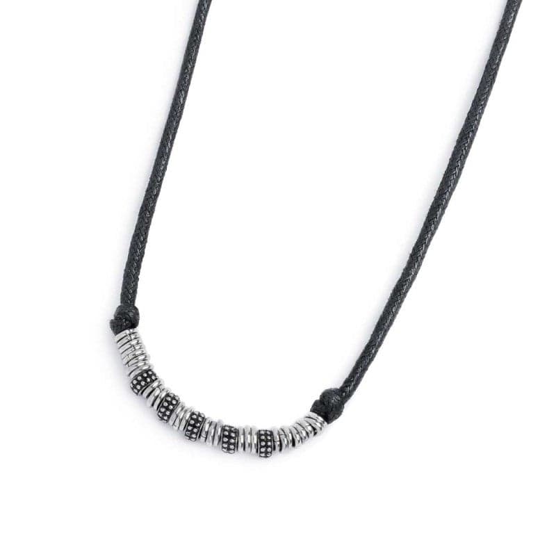 Marlù Collana cordino strobel elementi in acciaio con trama puntinata in black oil in Collane Alba Gioielli - Casoria, commercioVirtuoso.it