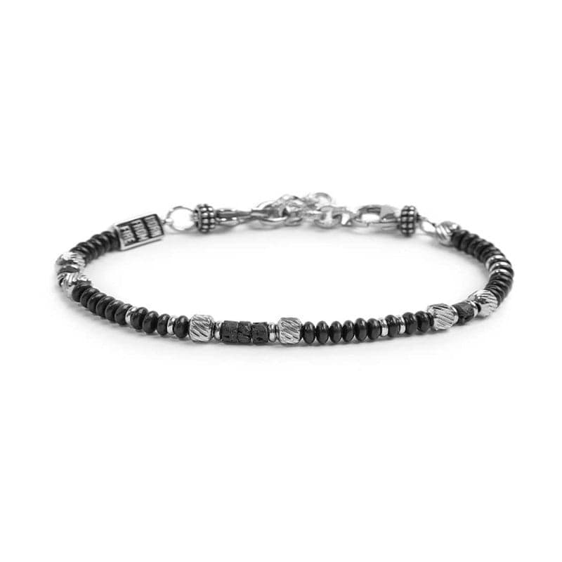 Marlù   Bracciale con dischetti di onice nera e pietra lavica e anellini in acciaio