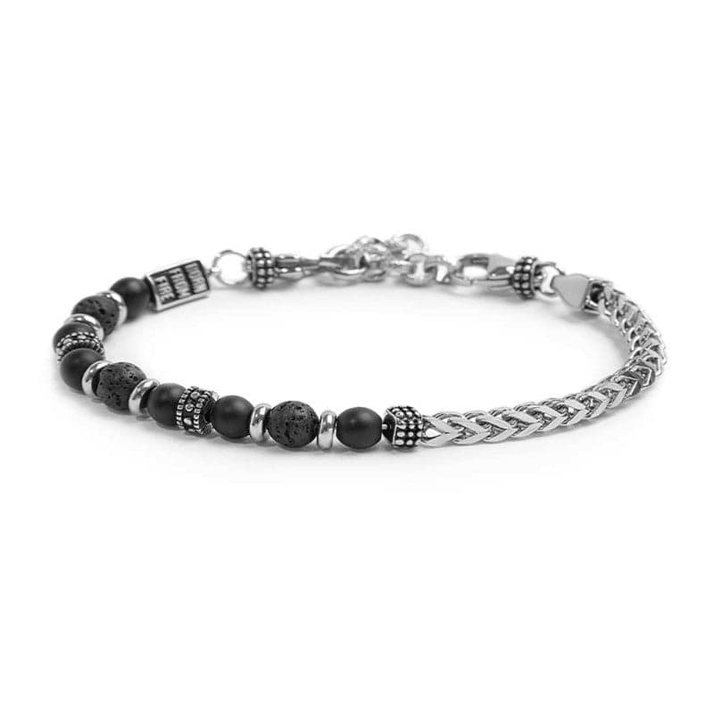 Marlù  Bracciale catena a spina di pesce con sfere in onice nera e pietra lavica in Bracciali Alba Gioielli - Casoria, commercioVirtuoso.it