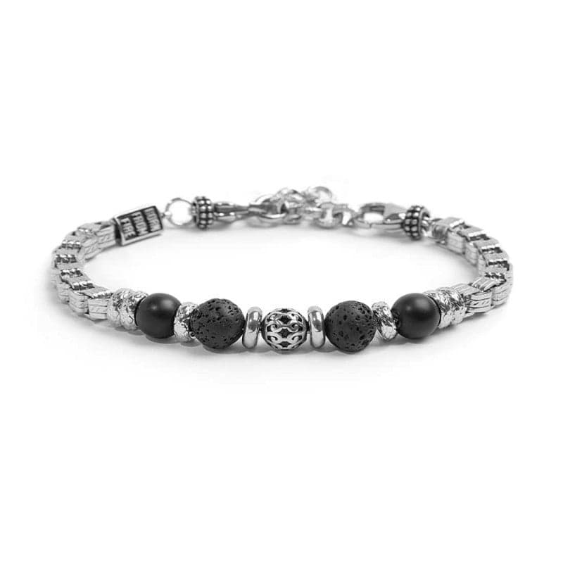 Marlù   Bracciale catena box con trama con sfere in onice nera e pietra lavica