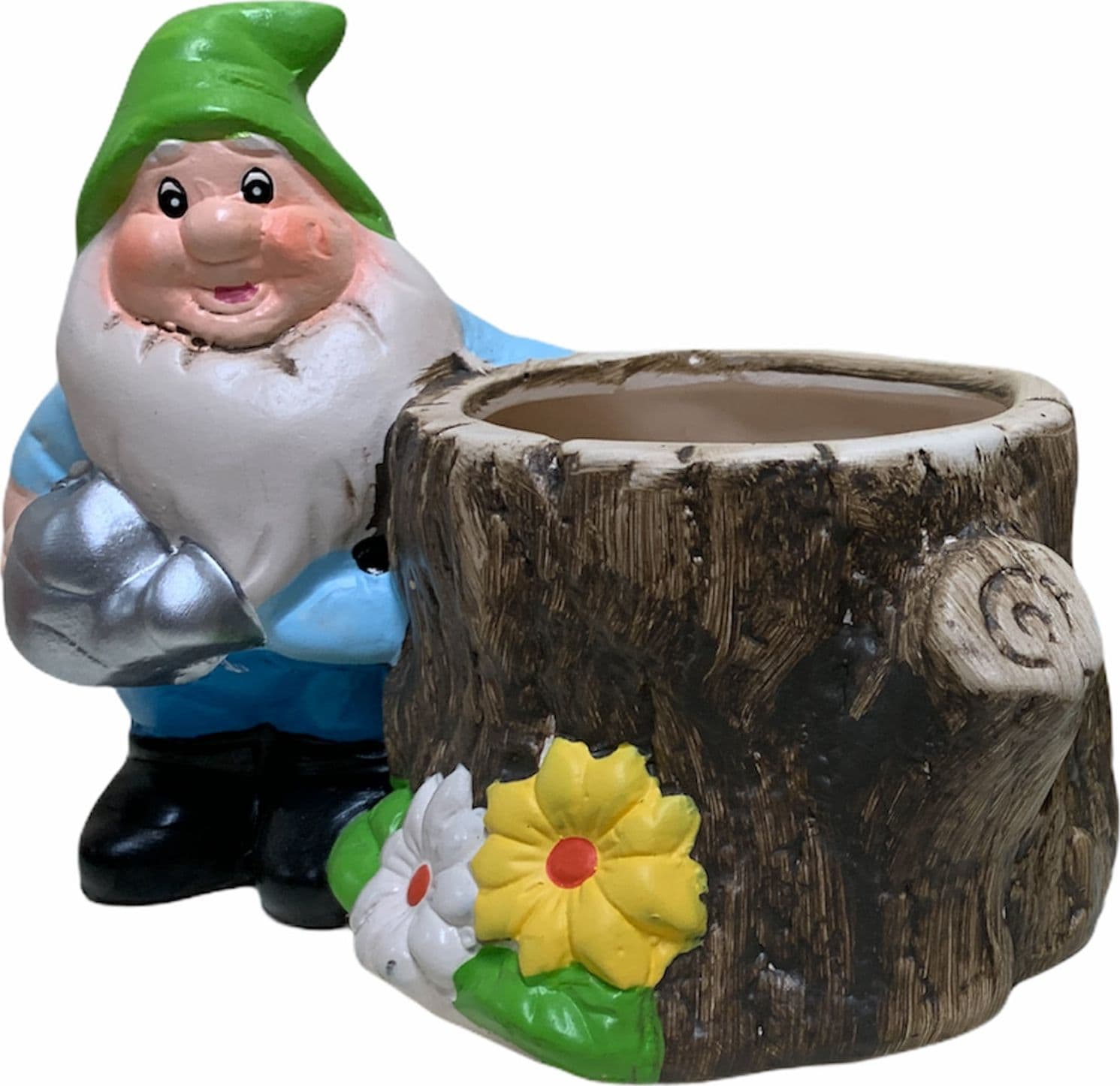 Nano da giardino per esterno con vaso in poliresina gnomo simpatico h 12 cm - 8