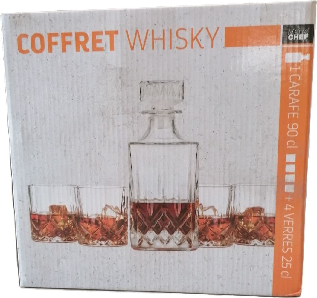 MAITRE CHEF - SET 1 CARAFFA CON 4 BICCHIERI DA WHISKY IN VETRO LAVORATO in Brocche e caraffe Stockdoc - Terni, commercioVirtuoso.it