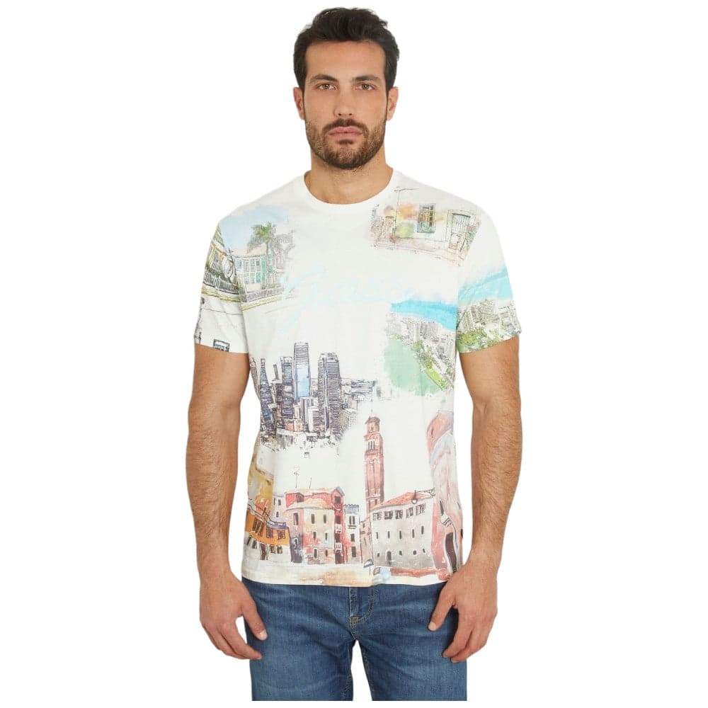 Guess t-shirt bianca con stampa Riviera M4GI54 K9RM1