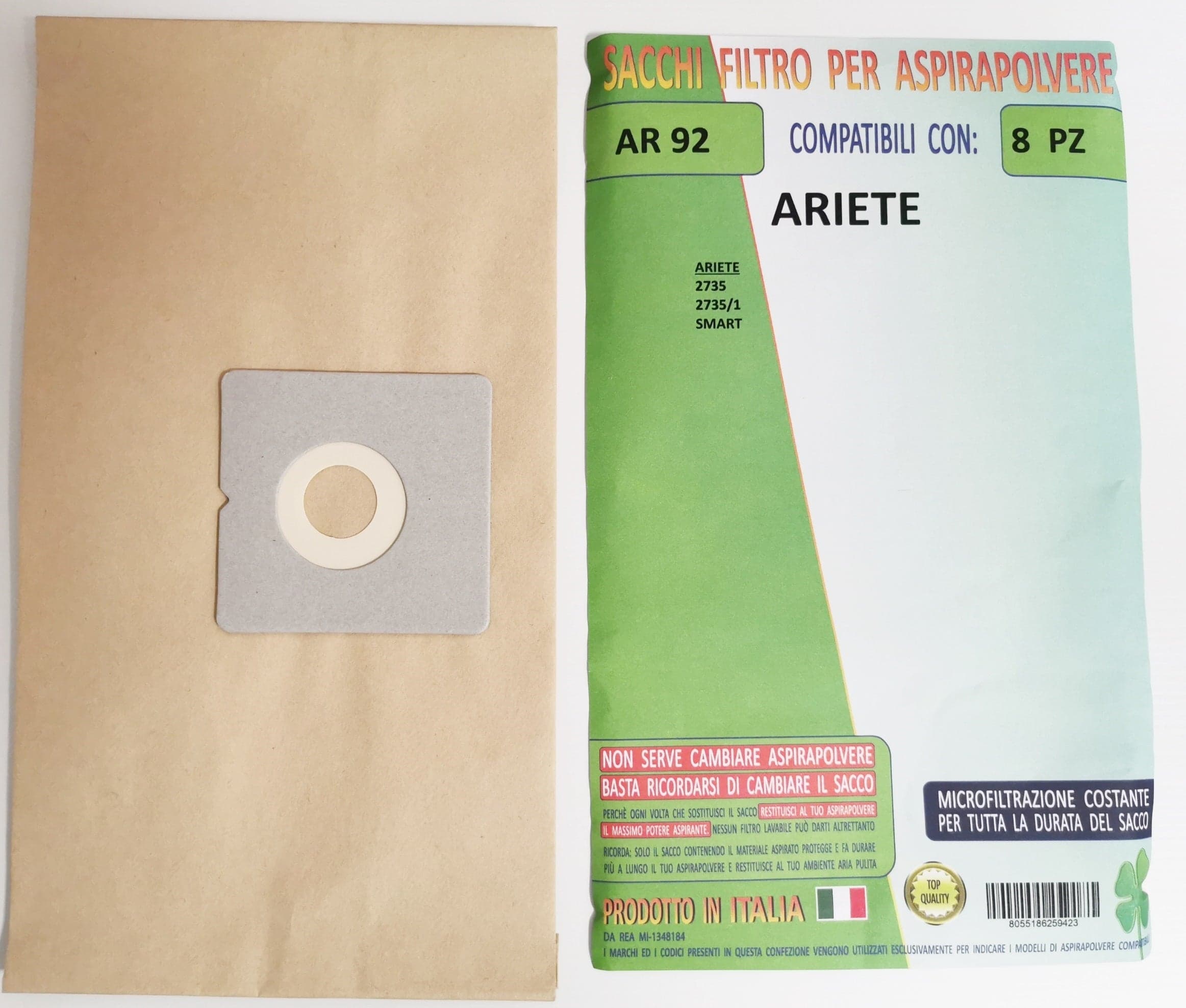 8 SACCHETTI SACCHI ASPIRAPOLVERE ARIETE SMART 2735 - 2735/1 IN CARTA AR 92 in prodotto EuroStore07 - Alatri, commercioVirtuoso.it
