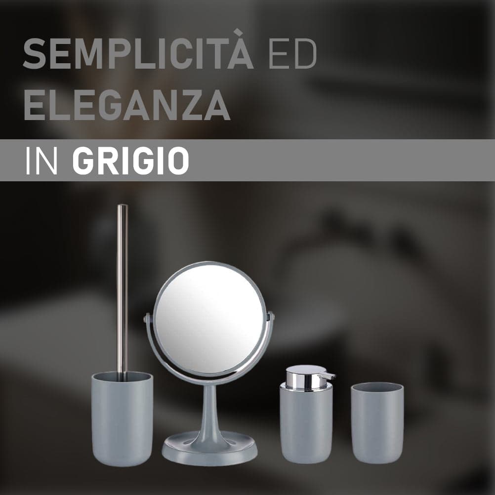 Accessori da Bagno 4pz Acciaio e Polipropilene Specchio PortaScopino Dosatore Bicchiere in Set di accessori per il bagno Danyx - Casoria, commercioVirtuoso.it
