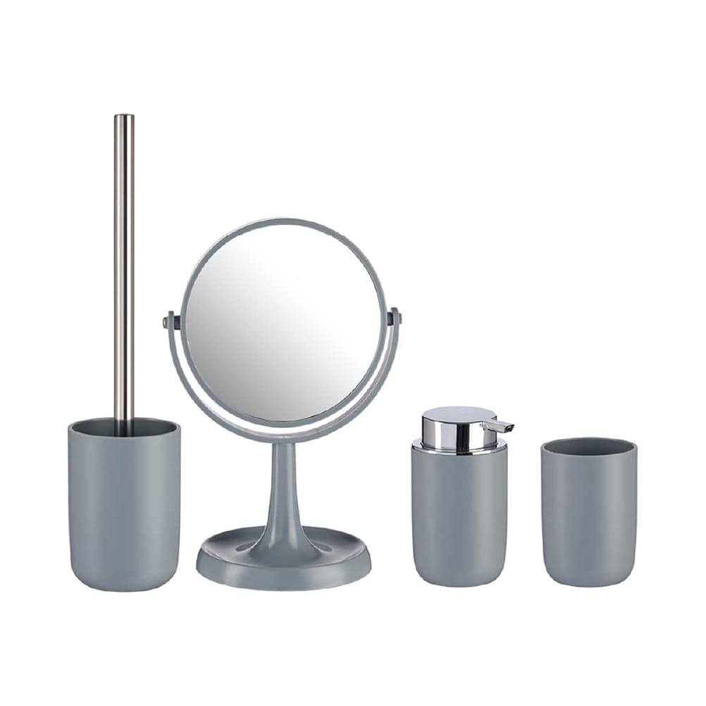 Accessori da Bagno 4pz Acciaio e Polipropilene Specchio PortaScopino Dosatore Bicchiere in Set di accessori per il bagno Danyx - Casoria, commercioVirtuoso.it