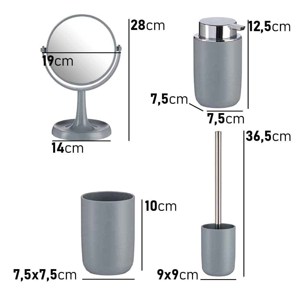 Accessori da Bagno 4pz Acciaio e Polipropilene Specchio PortaScopino Dosatore Bicchiere in Set di accessori per il bagno Danyx - Casoria, commercioVirtuoso.it