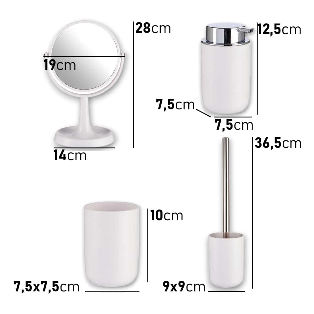 Accessori da Bagno 4pz Acciaio e Polipropilene Specchio PortaScopino Dosatore Bicchiere in Set di accessori per il bagno Danyx - Casoria, commercioVirtuoso.it