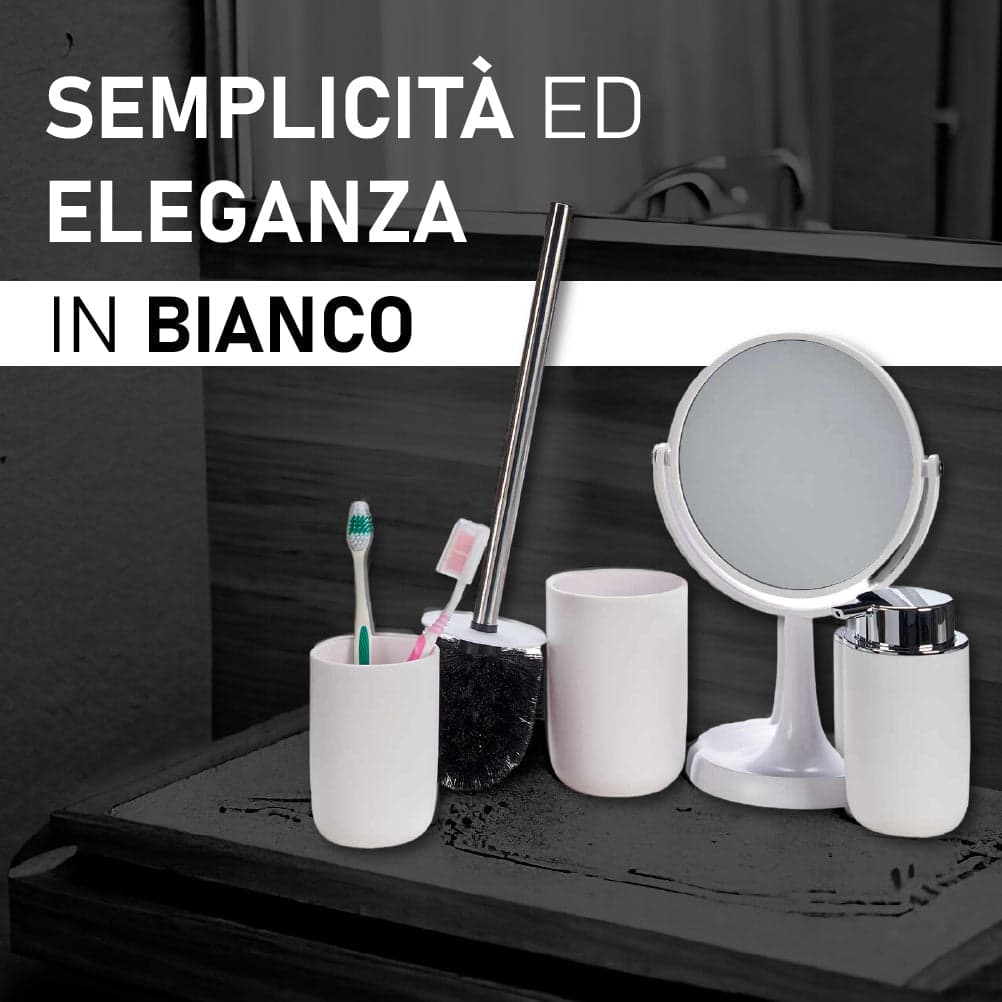 Accessori da Bagno 4pz Acciaio e Polipropilene Specchio PortaScopino Dosatore Bicchiere in Set di accessori per il bagno Danyx - Casoria, commercioVirtuoso.it