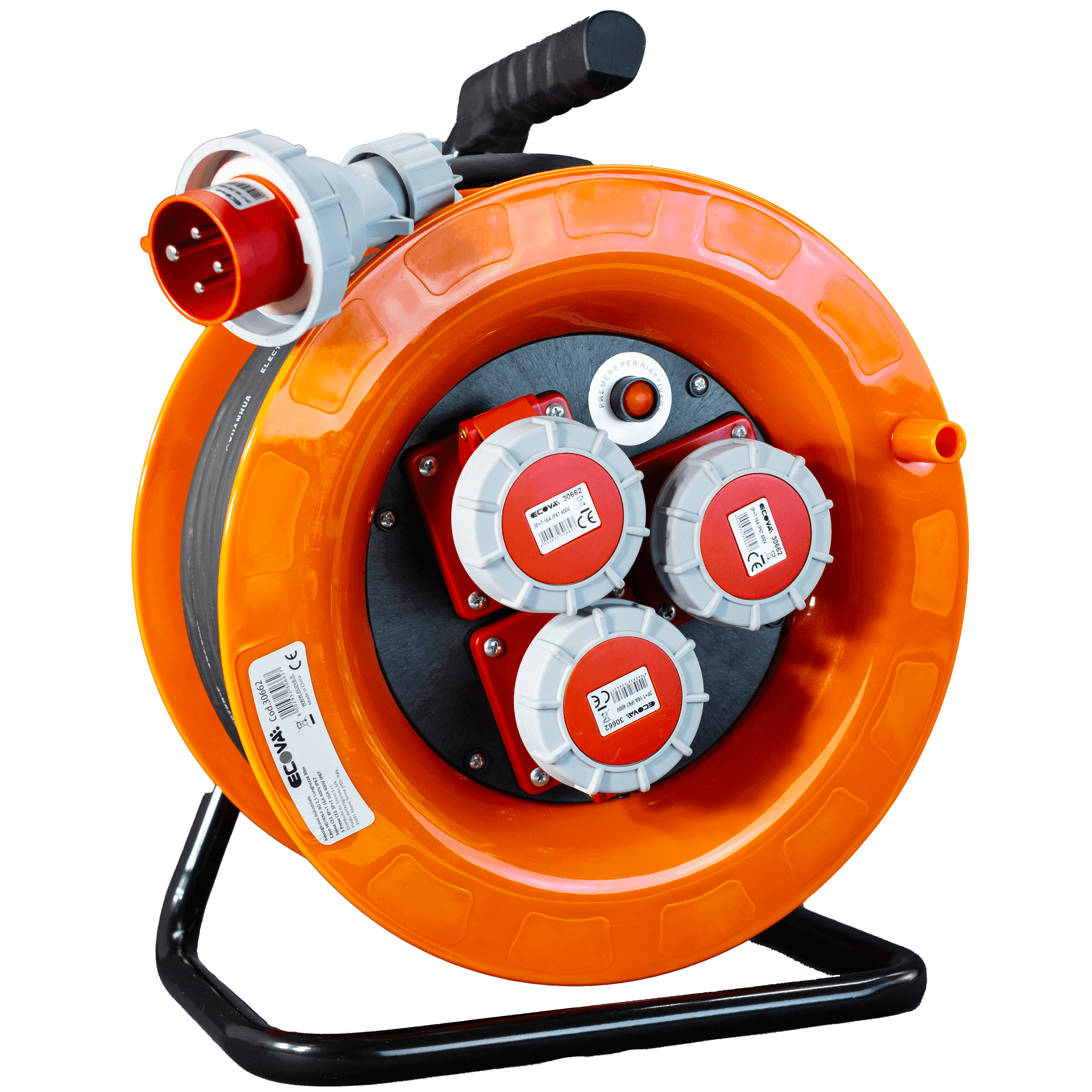 Avvolgicavo industriale IP67 - 3 prese CEE 4 POLI 16A - 30 metri 400V - Cavo in Neoprene H07rn-f in Bobine per cavo Elettrowatt - San Severino Marche, commercioVirtuoso.it