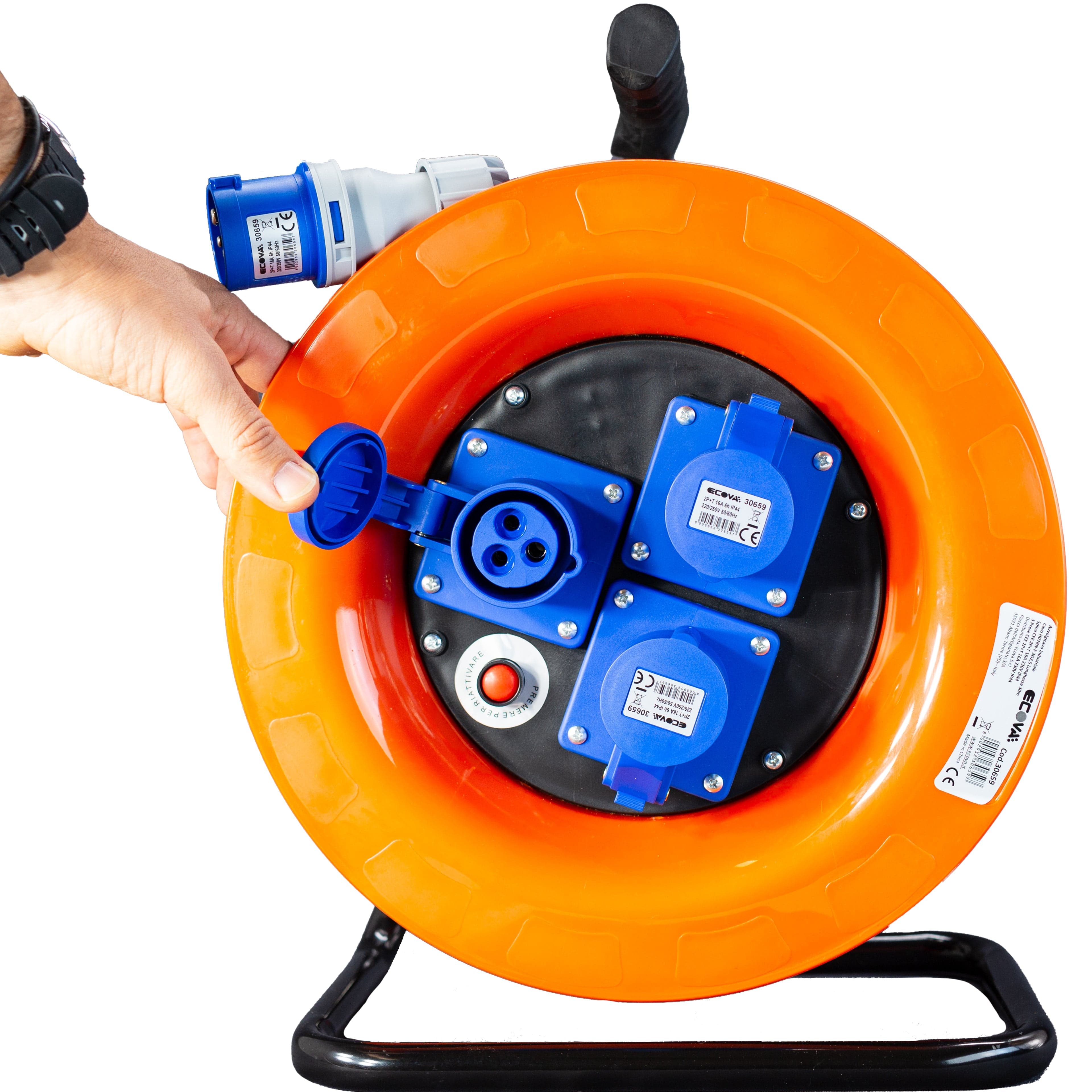 Avvolgicavo industriale IP44 - 3 prese CEE - 30 metri 220V Cavo in Neoprene H07rn-f in Prolunghe CEE Elettrowatt - San Severino Marche, commercioVirtuoso.it