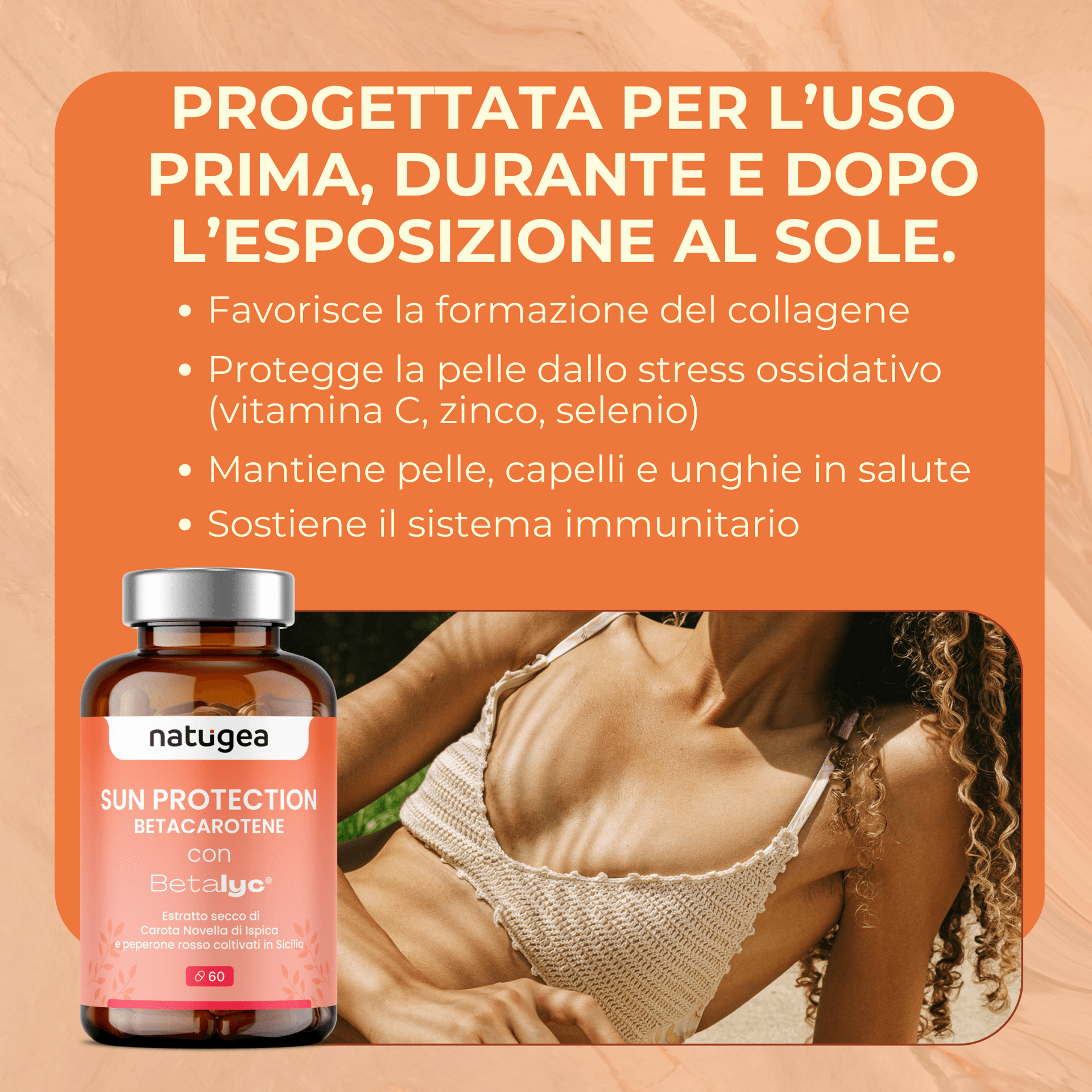 Betacarotene -  Accelleratore abbronzatura in Beta carotene Natugea - Pavia, commercioVirtuoso.it