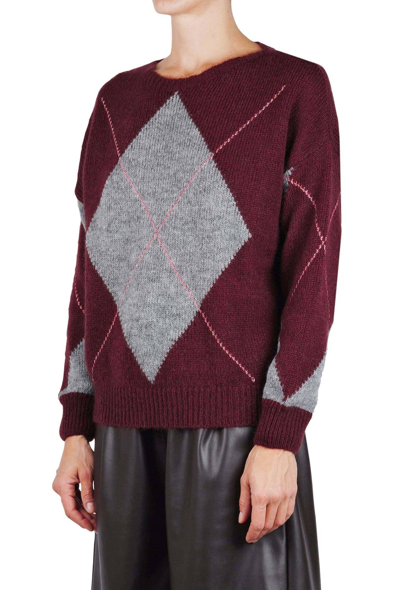 LA FEMME BLANCHE La Femme Blanche - Maglia - 461454 - Grigio/Bordeaux da donna in Felpe senza cappuccio Drestige - Casamassima, commercioVirtuoso.it