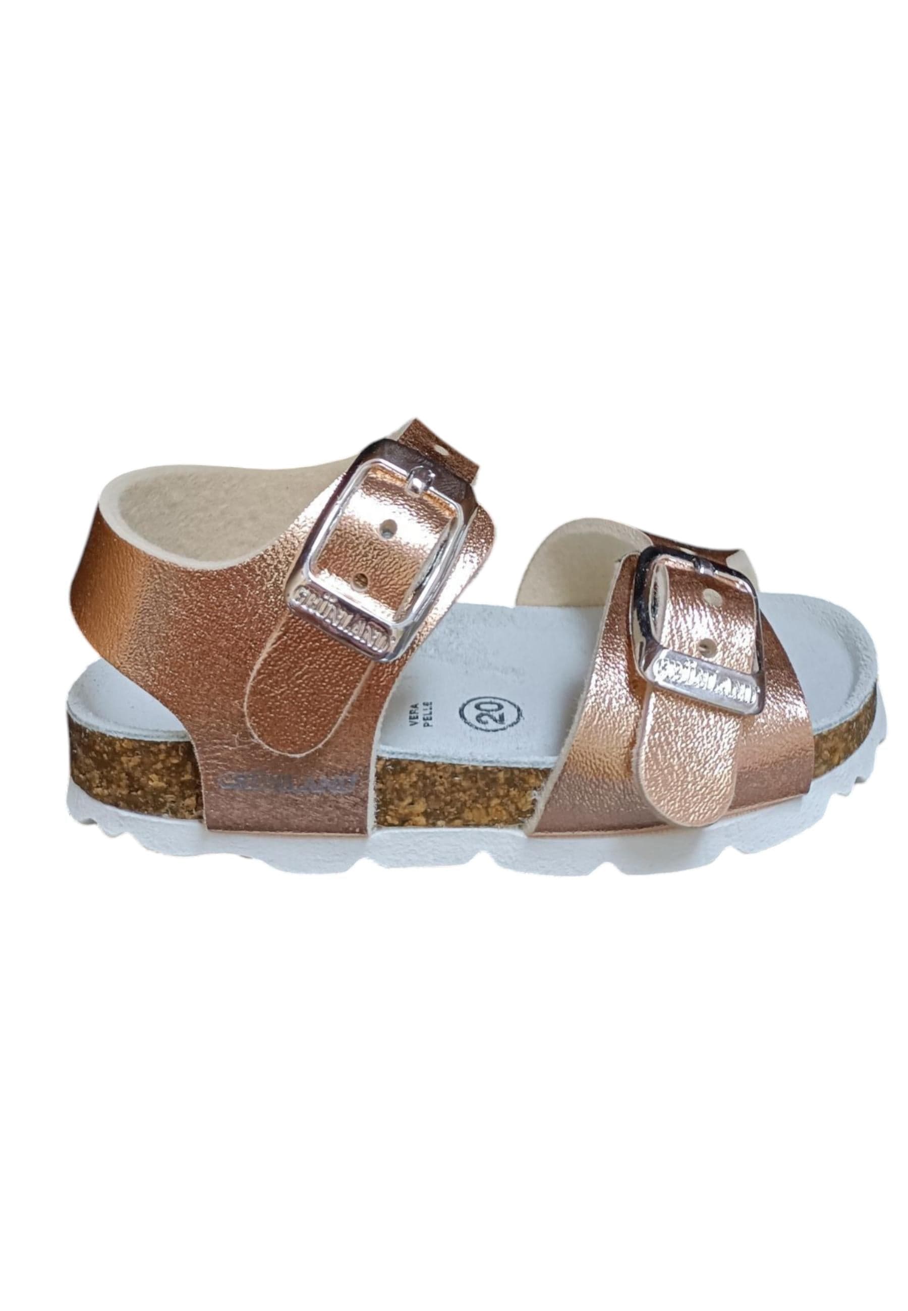 Sandalo bio bambino Grunland Junior 0392 cipria pelle sughero fibbia comfort - 6