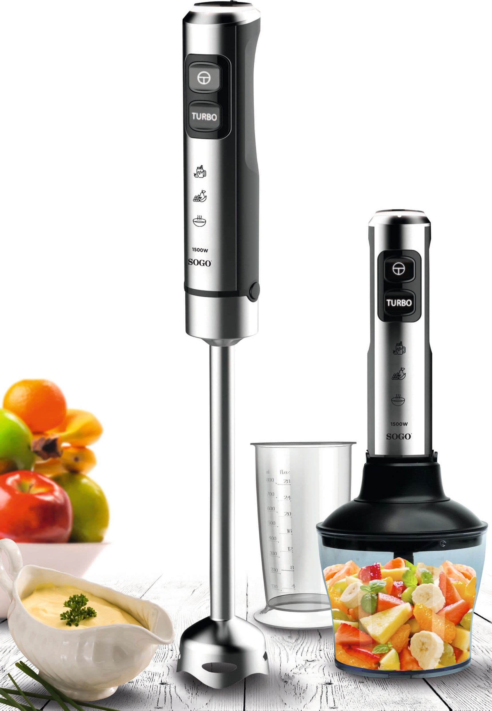 Frullatore a Immersione SOGO Inox Multifunzione – 23 Velocità + Turbo, Lame in Titanio Tritaghiaccio, Tritatutto 650 ml, Bicchiere 800 ml, 5 Accessori in prodotto SellUp - Bassano del Grappa, commercioVirtuoso.it