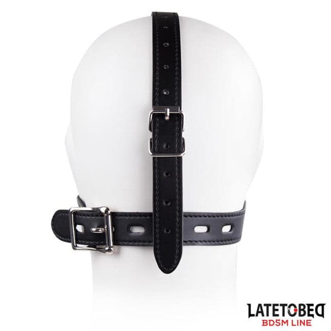 Maschera Toilet nera con tappo gag tubo scarico regolabile pelle PU vegan BDSM in prodotto Erosdom - Palmi, commercioVirtuoso.it