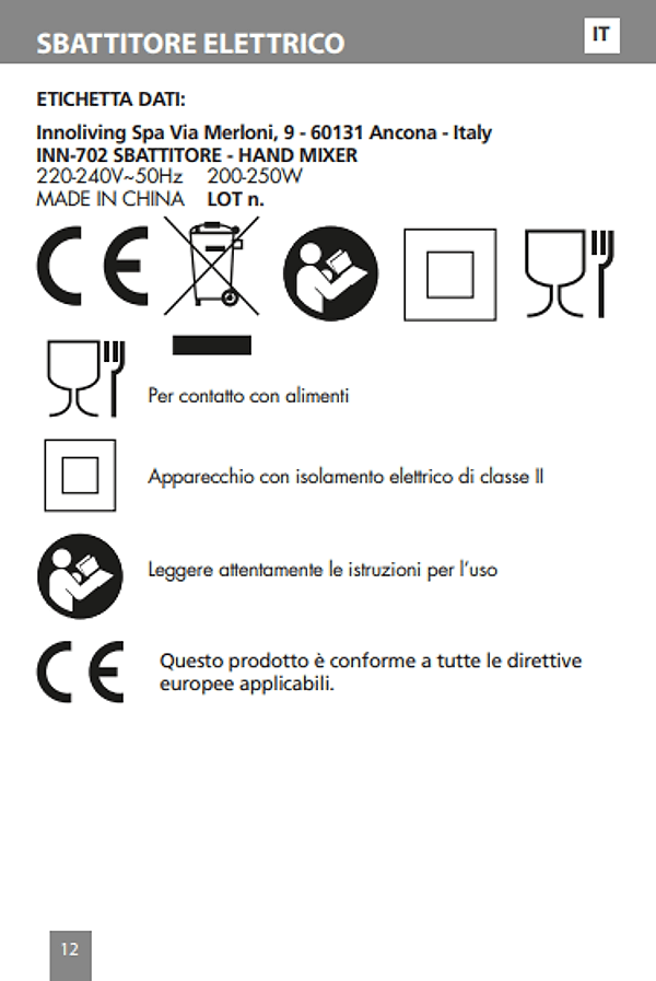 INNOLIVING - SBATTITORE ELETTRICO 2 FRUSTE 5 VELOCITA' 250 WATT in Sbattitori elettrici Stockdoc - Terni, commercioVirtuoso.it