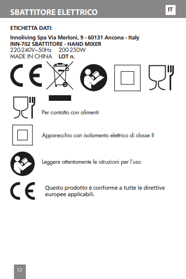 INNOLIVING - SBATTITORE ELETTRICO 2 FRUSTE 5 VELOCITA' 250 WATT in Sbattitori elettrici Stockdoc - Terni, commercioVirtuoso.it