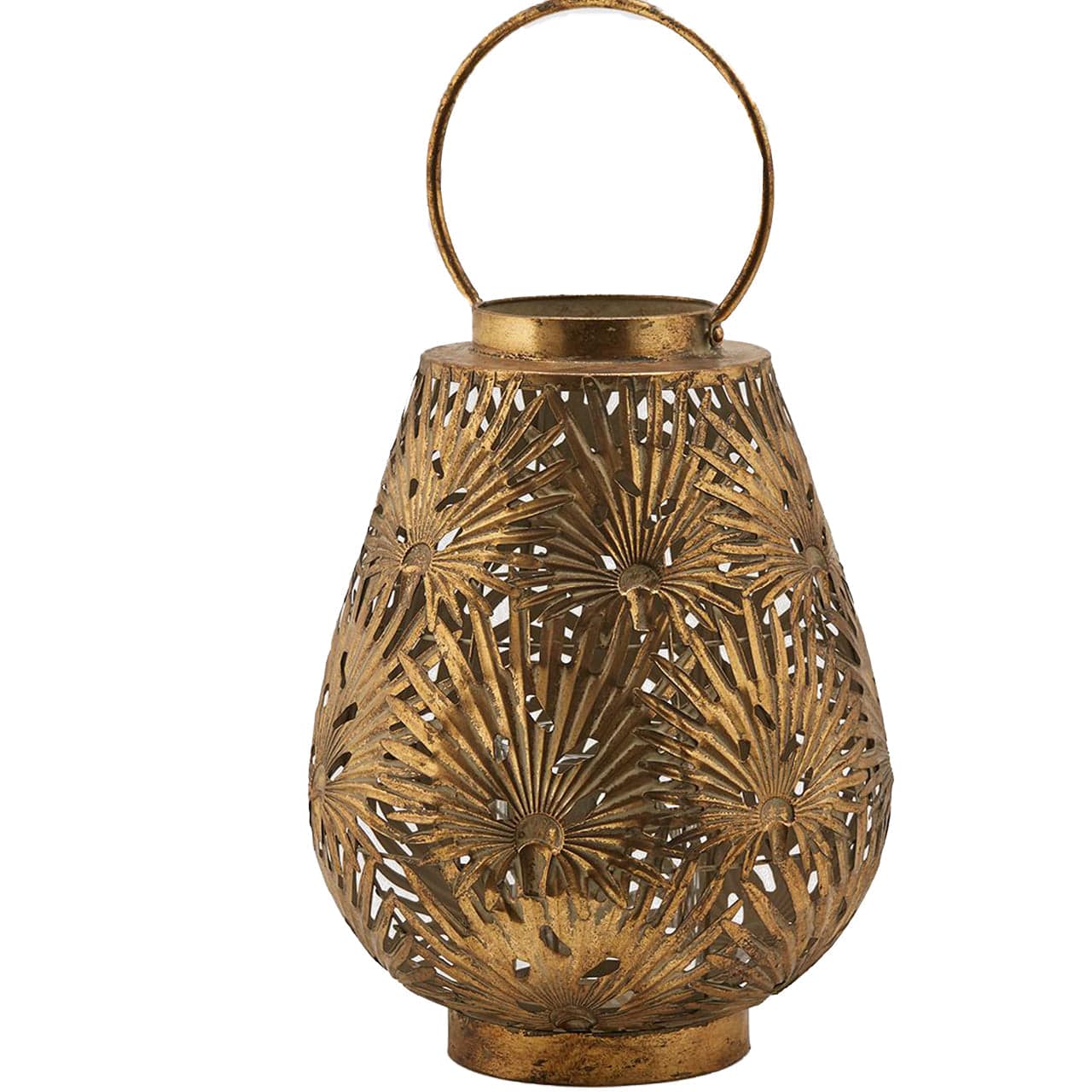 Lanterna decorativa in metallo foglie oro con manico vasetto in vetro - 8