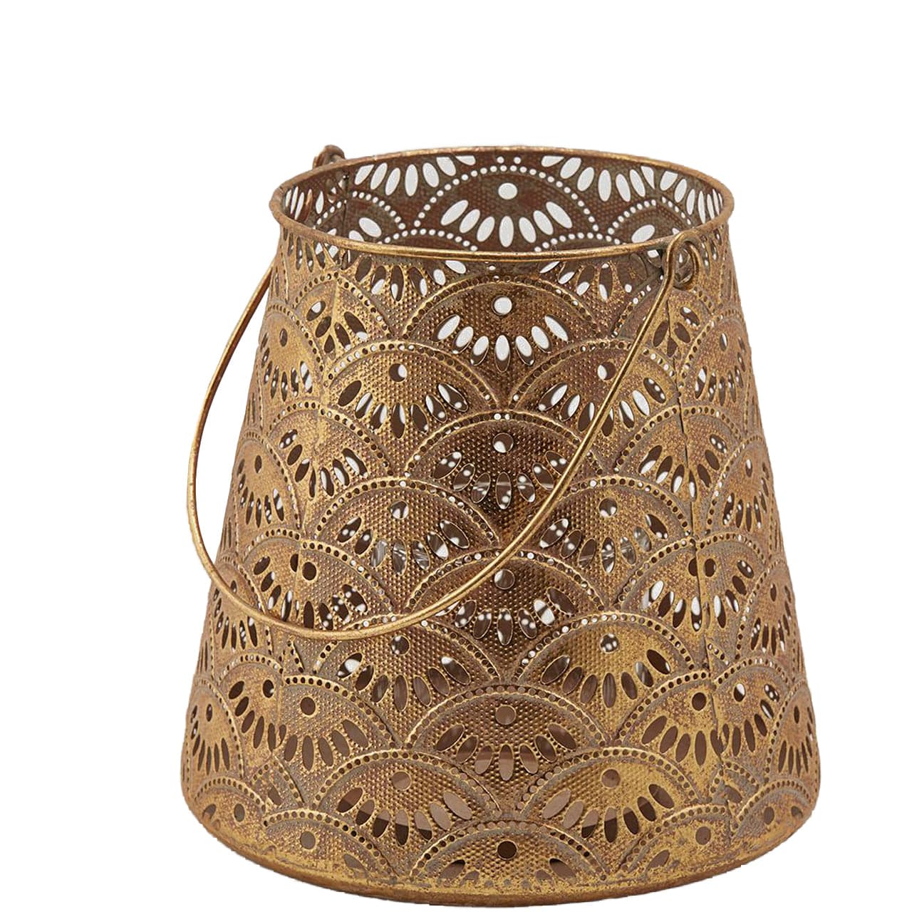 Lanterna decorativa in metallo foglie oro con manico vasetto in vetro - 10
