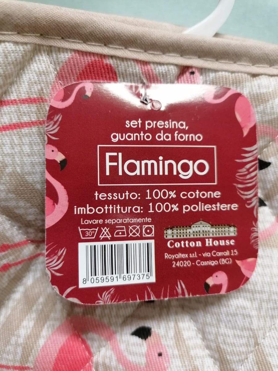 COTTON HOUSE - SET PRESINA E GUANTO DA FORNO FLAMINGO IN COTONE in Presine e guanti da forno Stockdoc - Terni, commercioVirtuoso.it
