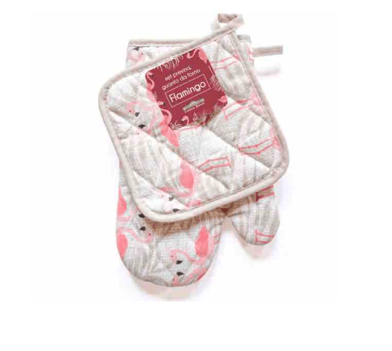 COTTON HOUSE - SET PRESINA E GUANTO DA FORNO FLAMINGO IN COTONE