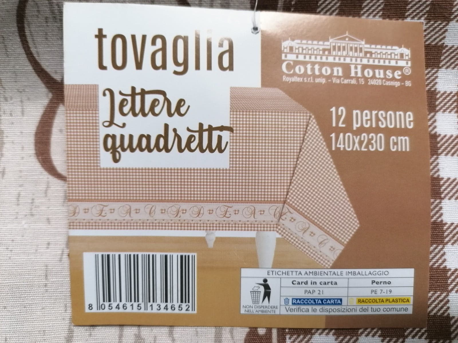 COTTON HOUSE - TOVAGLIA PER 12 PERSONE 140X230 CM LETTERE E QUADRETTI IN COTONE in Tovaglie Stockdoc - Terni, commercioVirtuoso.it