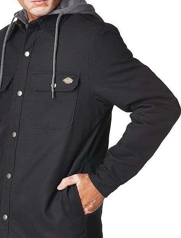Dickies Men's Fleece Hooded Duck Shirt Jacket with Hydroshield, Black, MD in Giacche 3A Moda Mare Sport - Bellaria Igea Marina, commercioVirtuoso.it