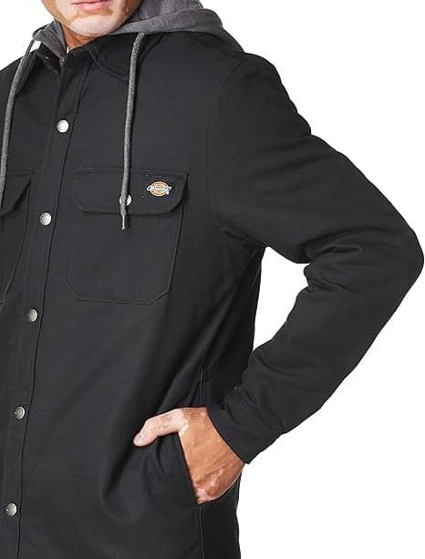 Dickies Men's Fleece Hooded Duck Shirt Jacket with Hydroshield, Black, MD in Giacche 3A Moda Mare Sport - Bellaria Igea Marina, commercioVirtuoso.it