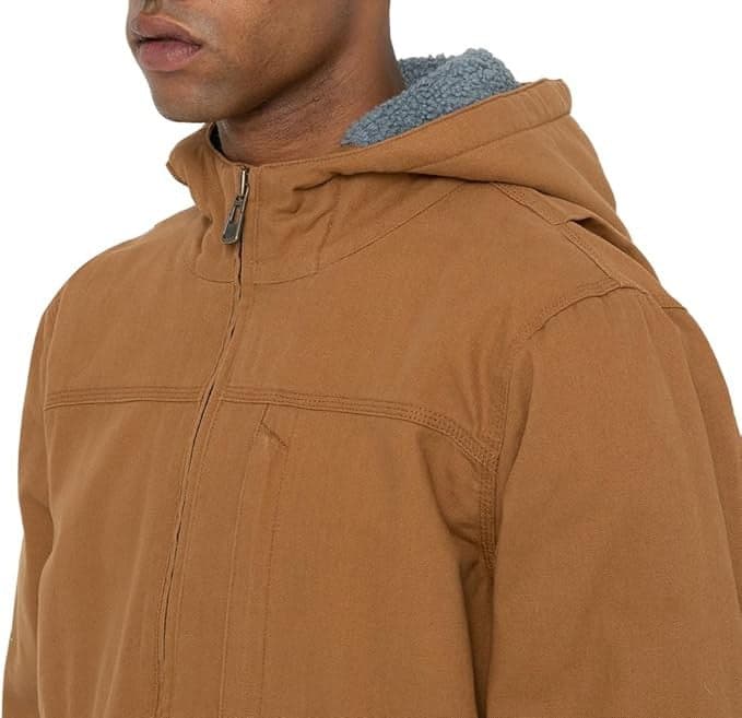 Dickies Uomo, Giacca con cappuccio in cotone d'anatra foderata in sherpa, MARRONE DUCATO in Giacche 3A Moda Mare Sport - Bellaria Igea Marina, commercioVirtuoso.it