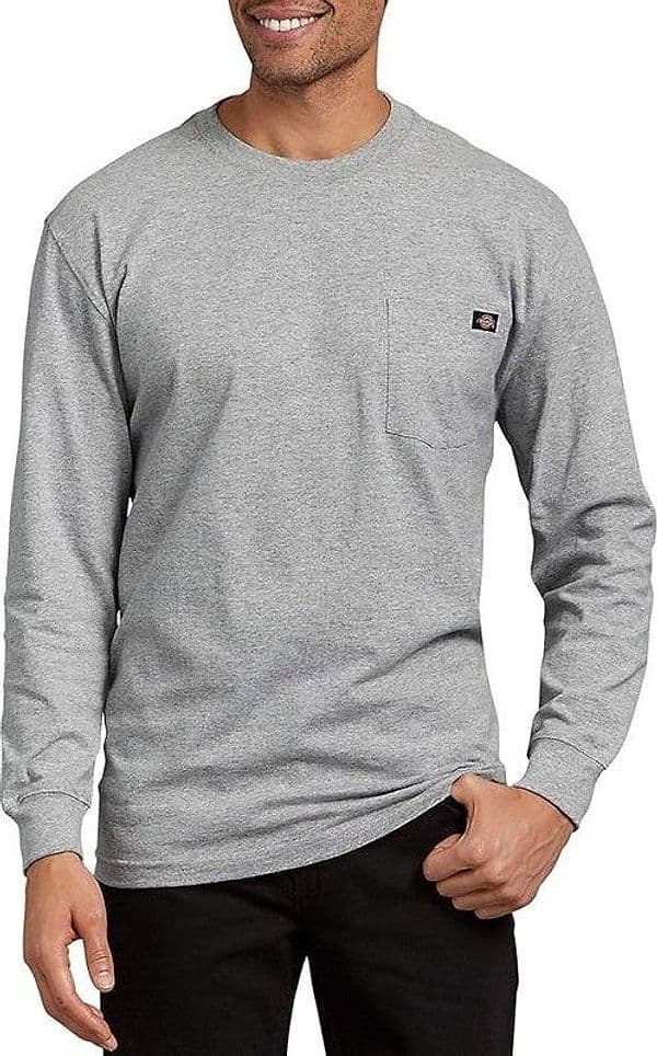 Dickies Big and Tall - Maglia a maniche lunghe da uomo a girocollo pesante, Grigio mélange in T-shirt 3A Moda Mare Sport - Bellaria Igea Marina, commercioVirtuoso.it
