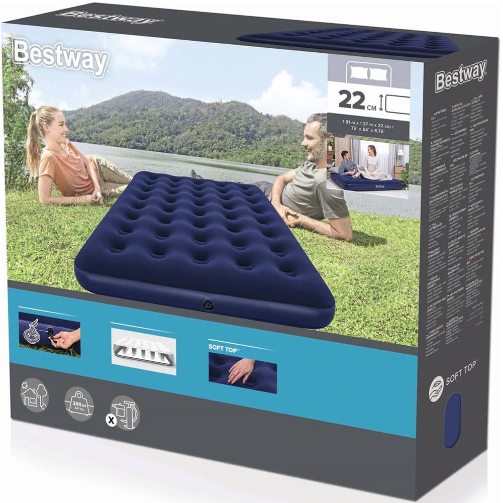 Materasso Gonfiabile Matrimoniale Blu Floccato 191x137x22 Bestway Casa Campeggio