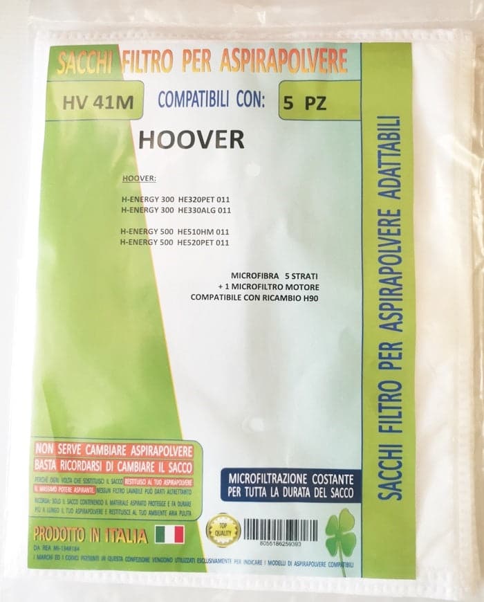 HOOVER 5 SACCHETTI ASPIRAPOLVERE H -ENERGY 300 / 500 / HE320PET MICROFIBRA H90 in prodotto EuroStore07 - Alatri, commercioVirtuoso.it