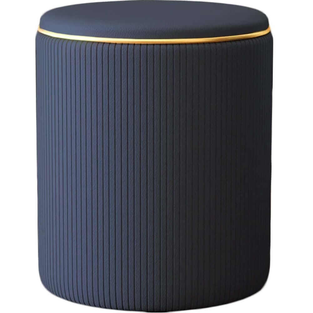 Pouf Contenitore Ecopelle Blu Decoro Oro Poggiapiedi Seduta Imbottita 35x45cm