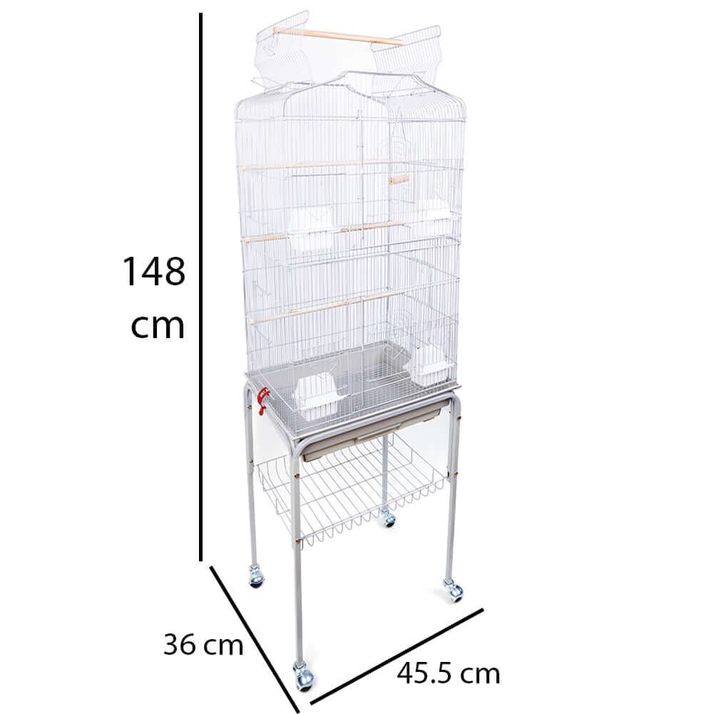 Gabbia Voliera per Uccelli Bianca per Pappagalli con Piedistallo 46 x 36 x 148cm in Distributori di cibo Esplodia - Napoli, commercioVirtuoso.it