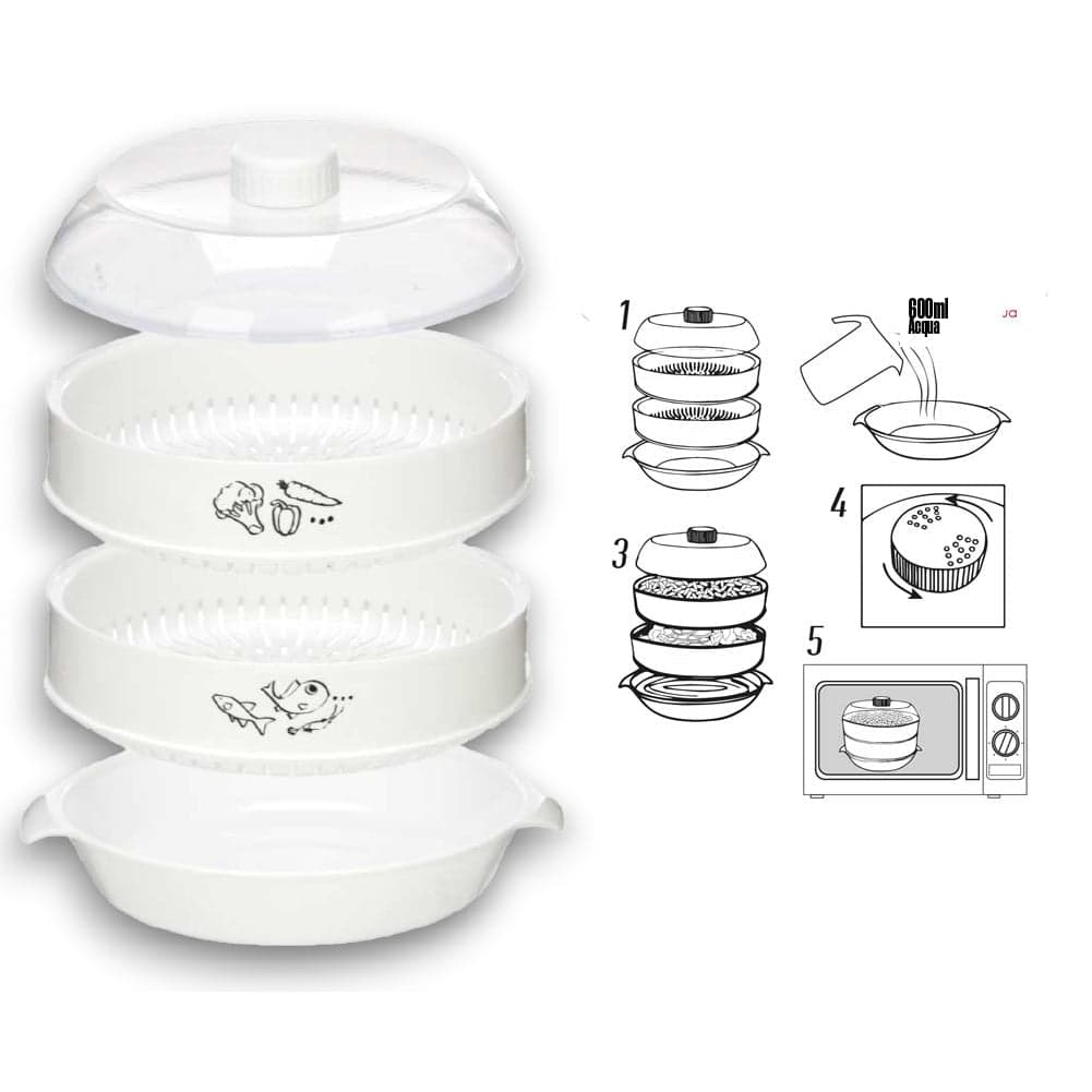 Vaporiera per Microonde 2.4lt Ideale per Cucinare Carne Pesce Verdure 2Livelli in Pentole a pressione Danyx - Casoria, commercioVirtuoso.it