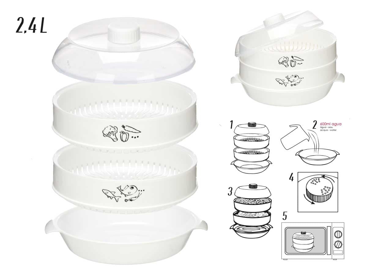 Vaporiera per Microonde 2.4lt Ideale per Cucinare Carne Pesce Verdure 2Livelli in Pentole a pressione Danyx - Casoria, commercioVirtuoso.it