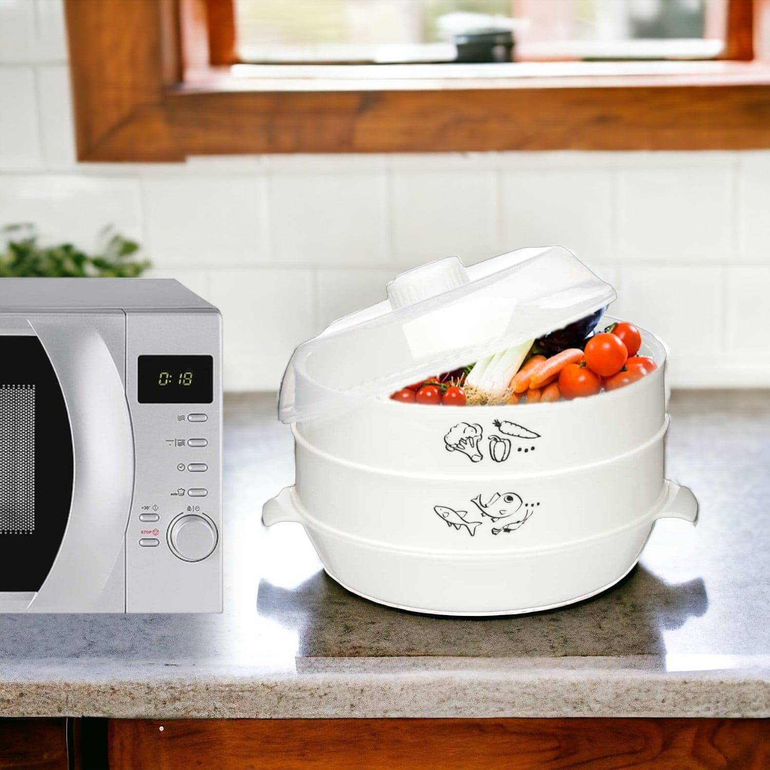 Vaporiera per Microonde 2.4lt Ideale per Cucinare Carne Pesce Verdure 2Livelli in Pentole a pressione Danyx - Casoria, commercioVirtuoso.it